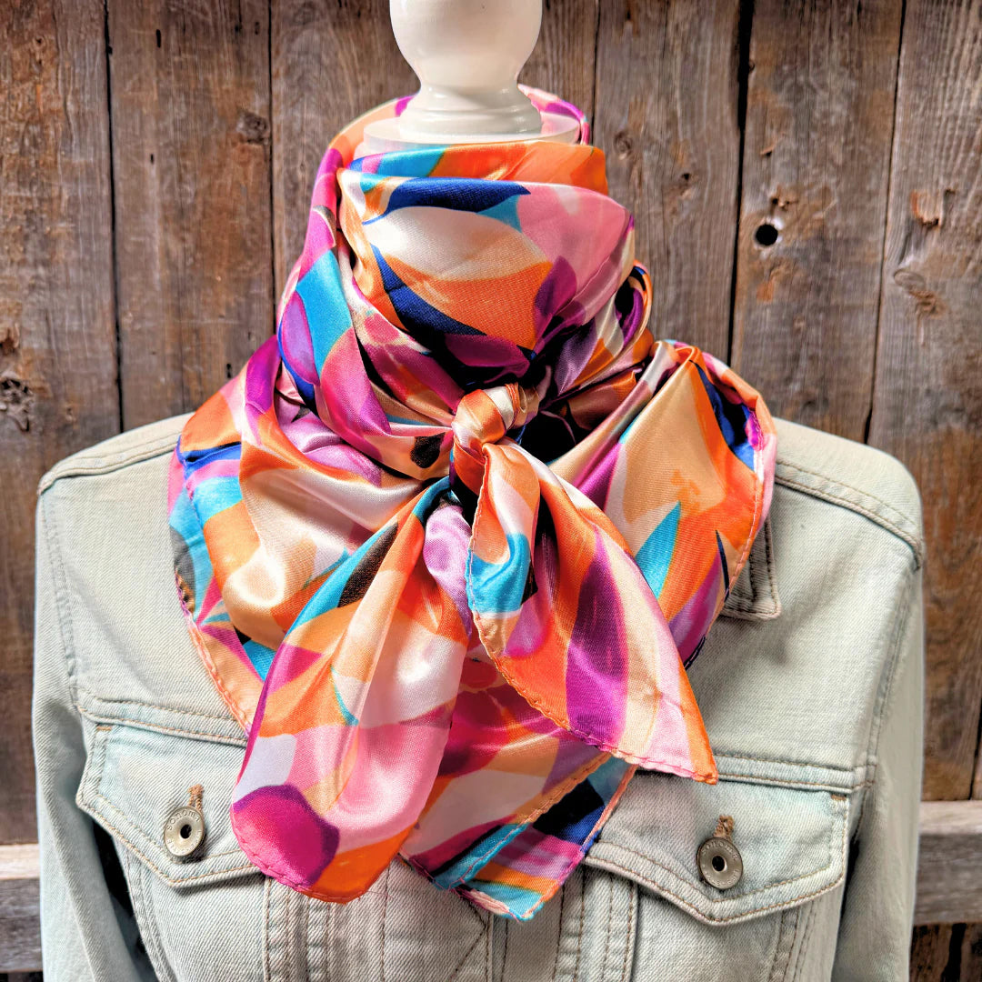 Rodeo Drive 35"x35" Purple and Orange Floral Patterned Wild Rag