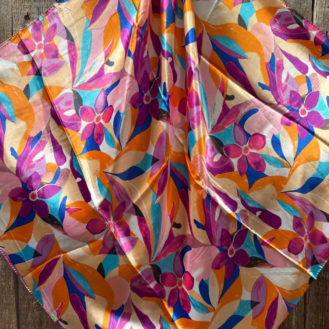 Rodeo Drive 35"x35" Purple and Orange Floral Patterned Wild Rag