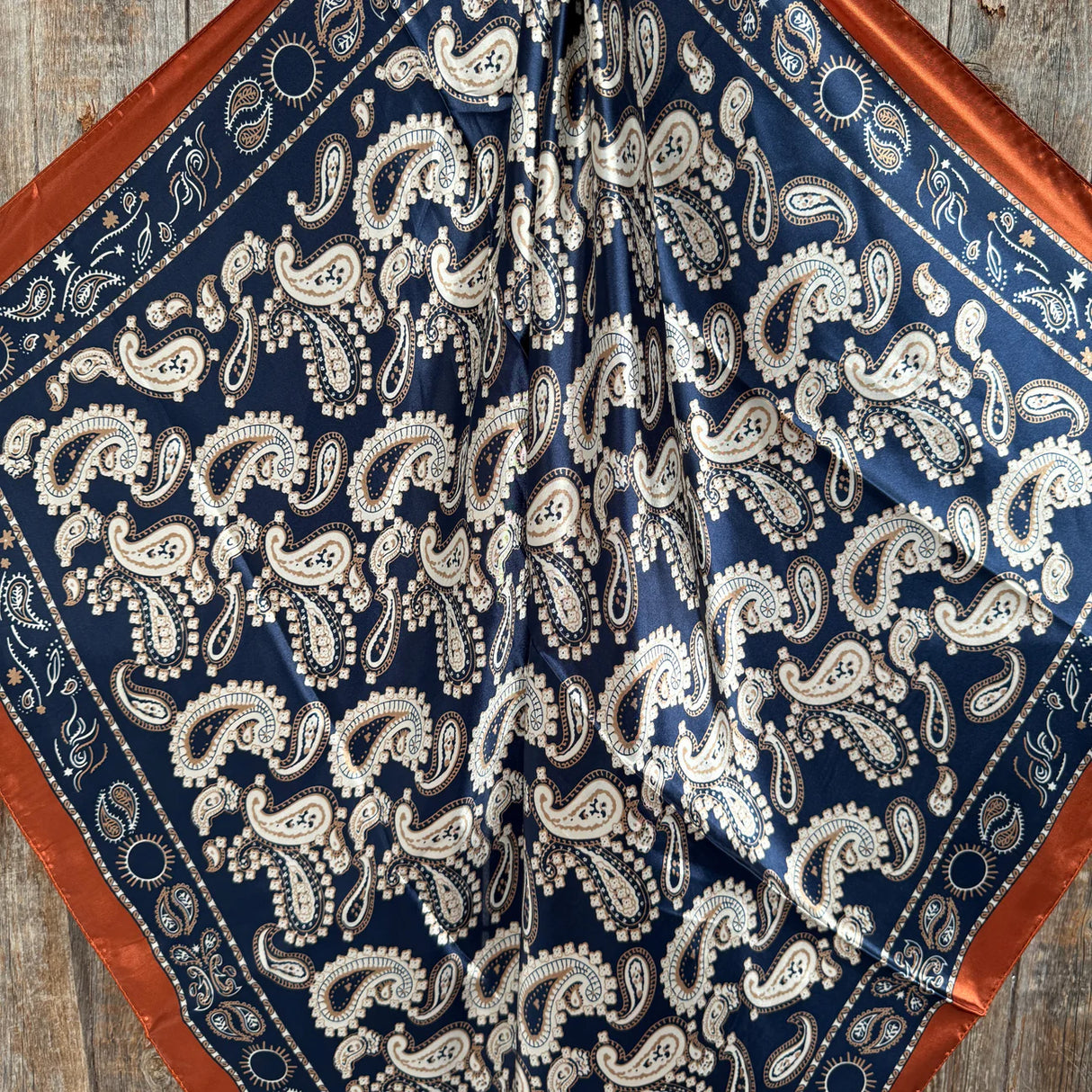 Rodeo Drive 35"x35" Navy and Rust Floral Paisley Patterned Wild Rag