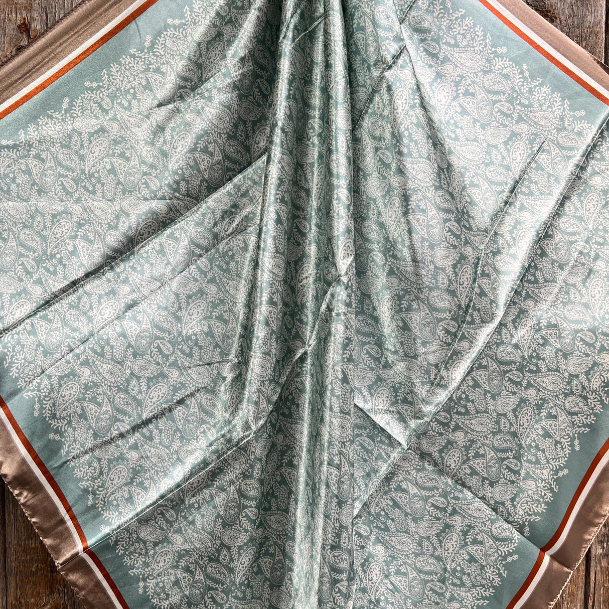 Rodeo Drive 35"x35" Seafoam and Cream Paisley Wild Rag
