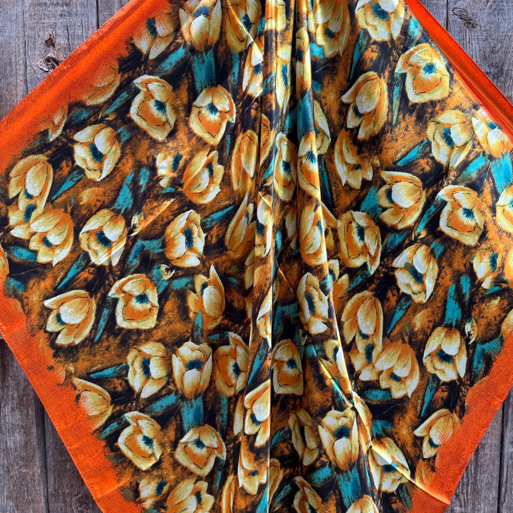 Rodeo Drive 35"x35" Orange Poppy Patterned Wild Rag