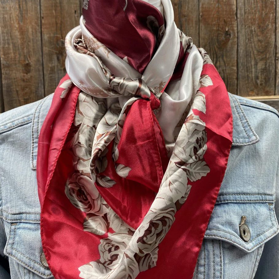 Rodeo Drive 35"x35" Red and Wine Floral Wild Rag