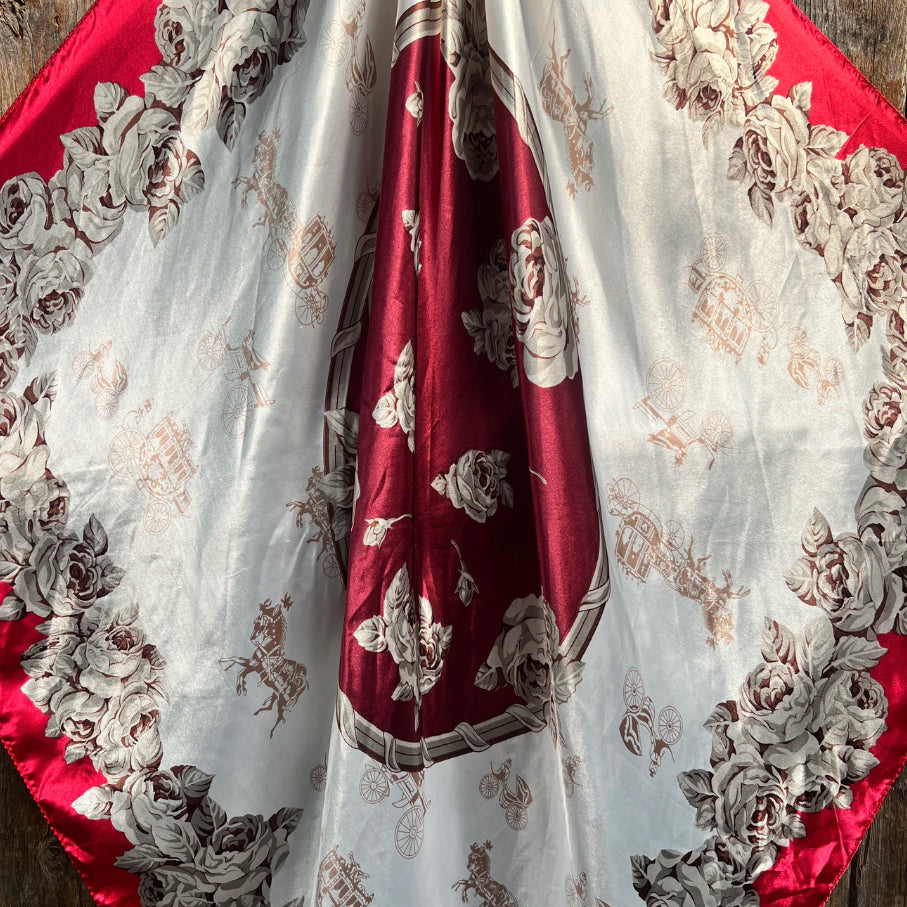 Rodeo Drive 35"x35" Red and Wine Floral Wild Rag