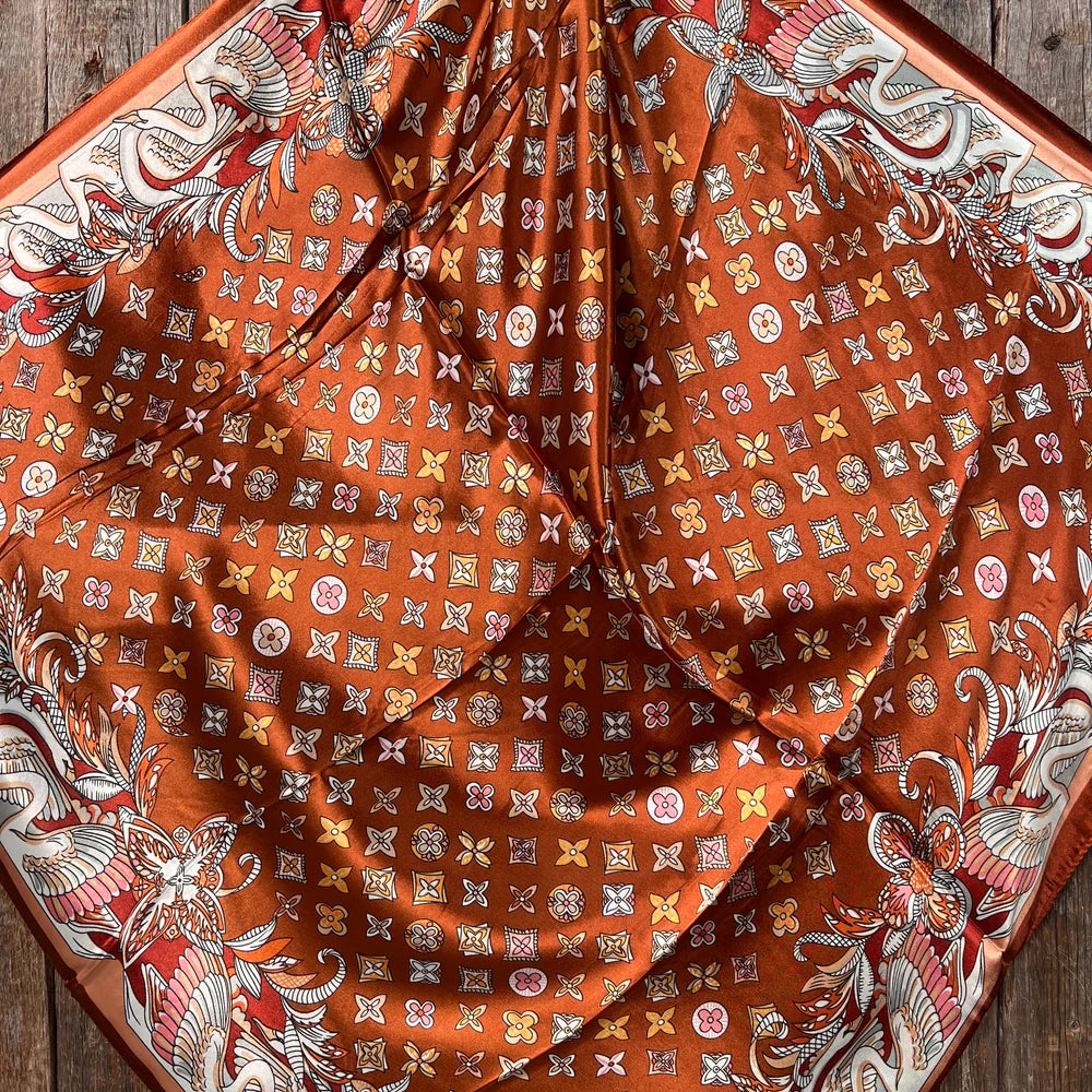 Rodeo Drive 35"x35" Orange Multi-Floral Patterned Wild Rag