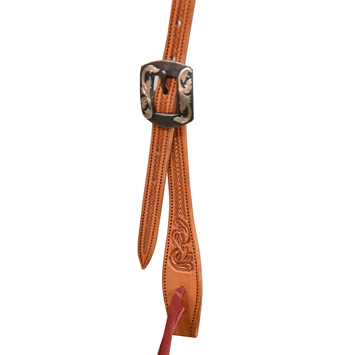 Coolhorse Leather Mini Basket and Floral Tooled Slot Ear Headstall with Silver Sinclair Buckle