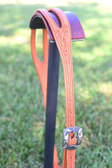 Coolhorse Leather Mini Basket and Floral Tooled Slot Ear Headstall with Silver Sinclair Buckle