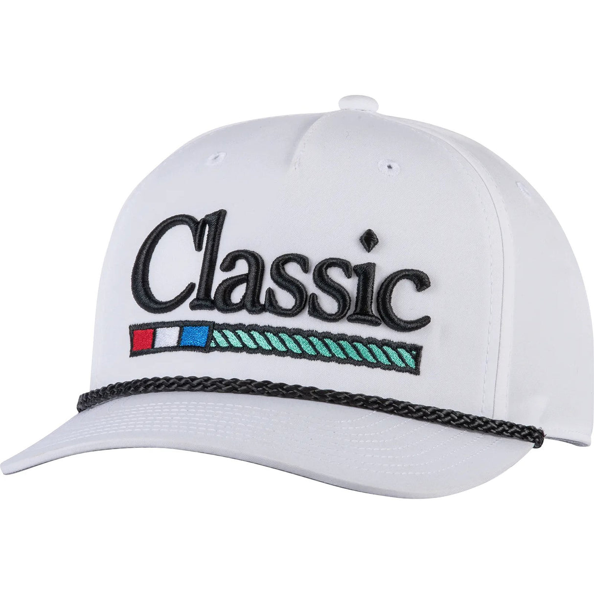 Classic Ropes White Sport Snapback Cap with Black Embroidered Logo