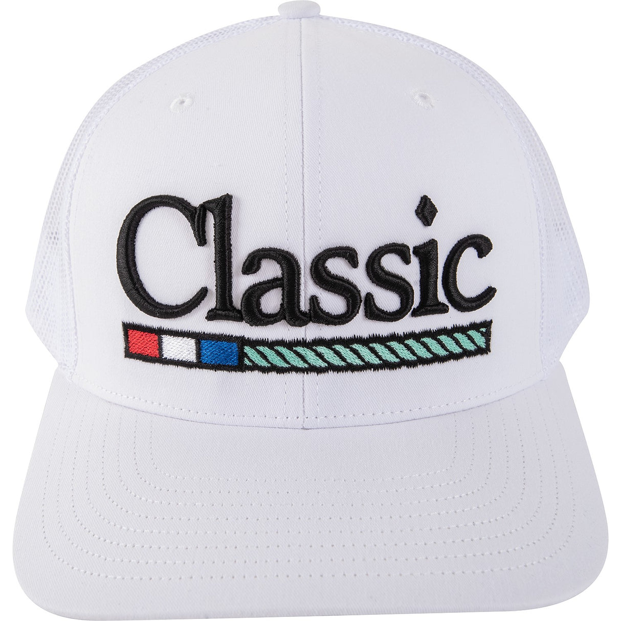 Classic Ropes Large Embroidered Logo Snapback Cap- White on White
