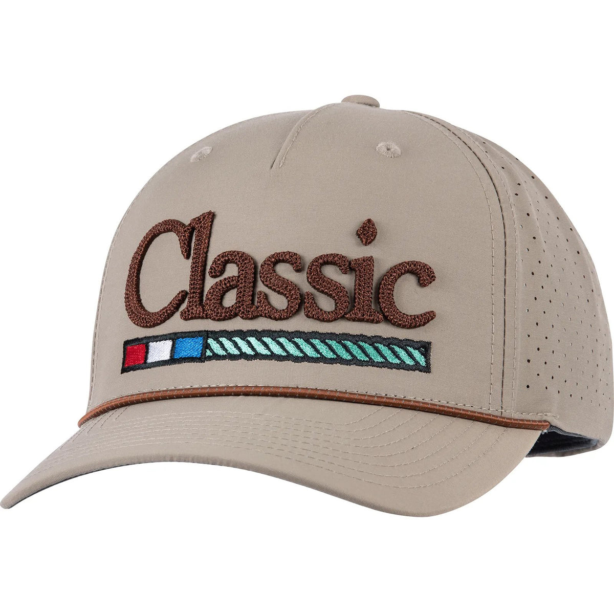Classic Ropes Khaki Performance Snapback Cap with Brown Embroidered Lo