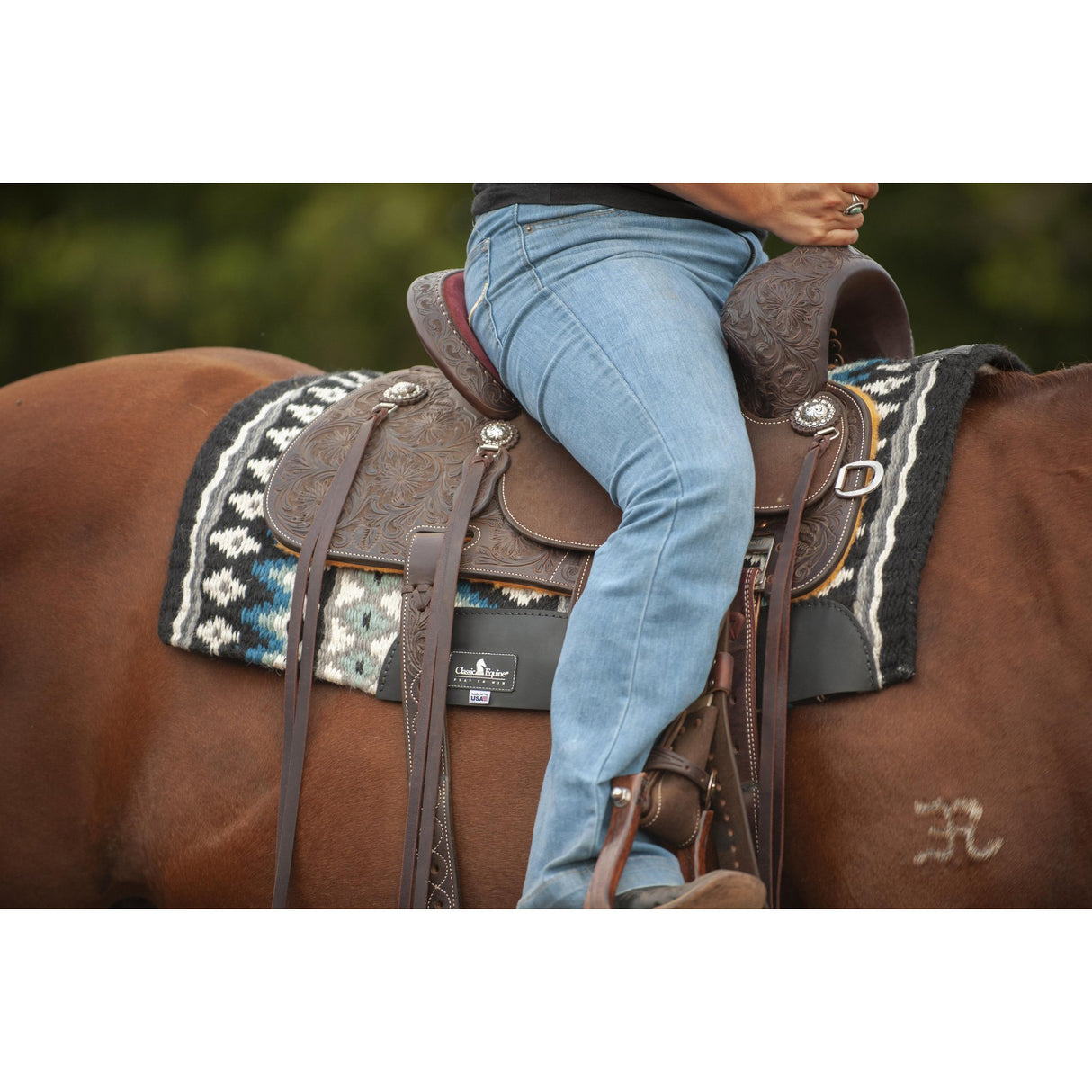 Classic Equine 3/4" ESP Contour Saddle Pad 32"x34"- Black/Seafoam