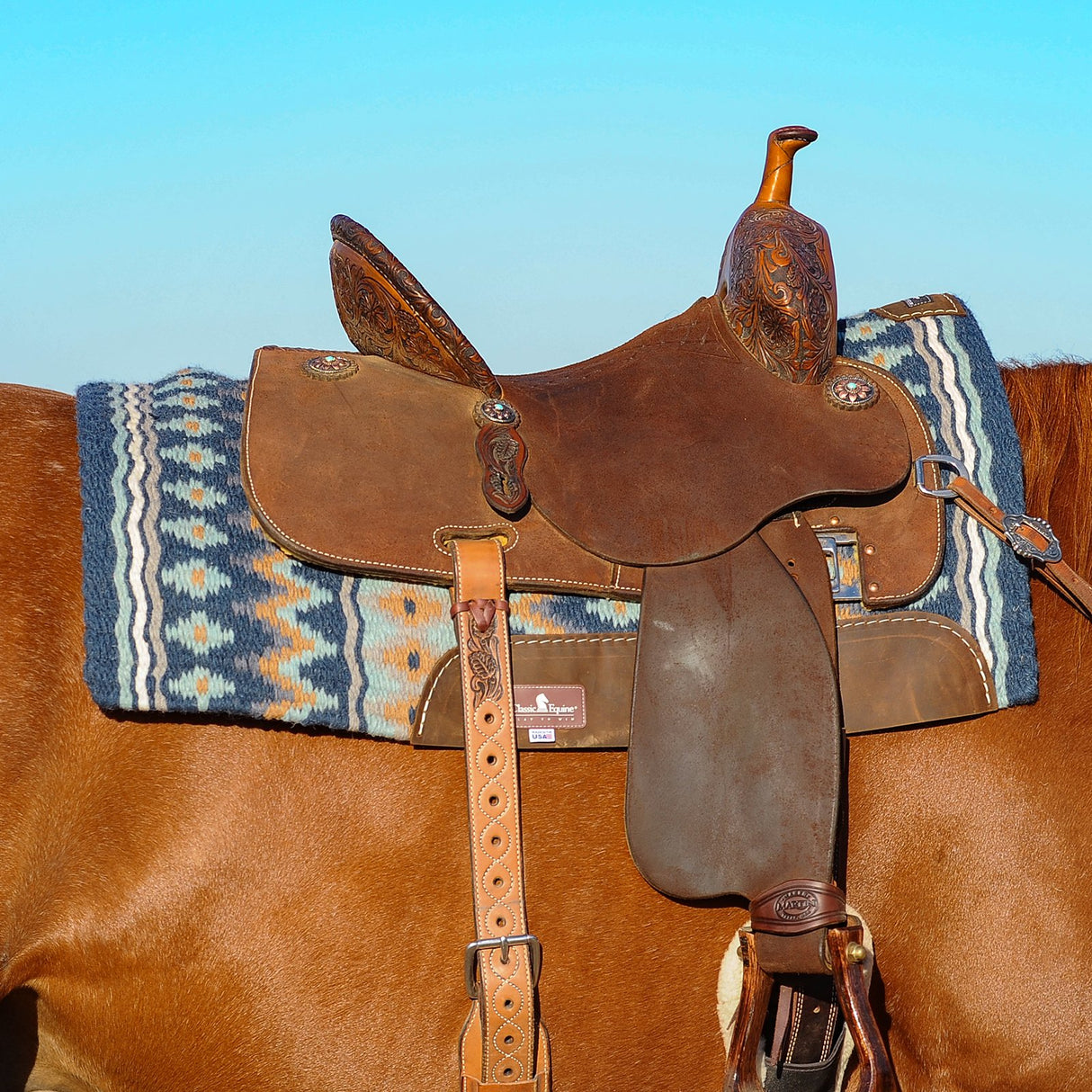 Classic Equine 3/4" ESP Contour Saddle Pad 32"x34"- Navy/Aqua