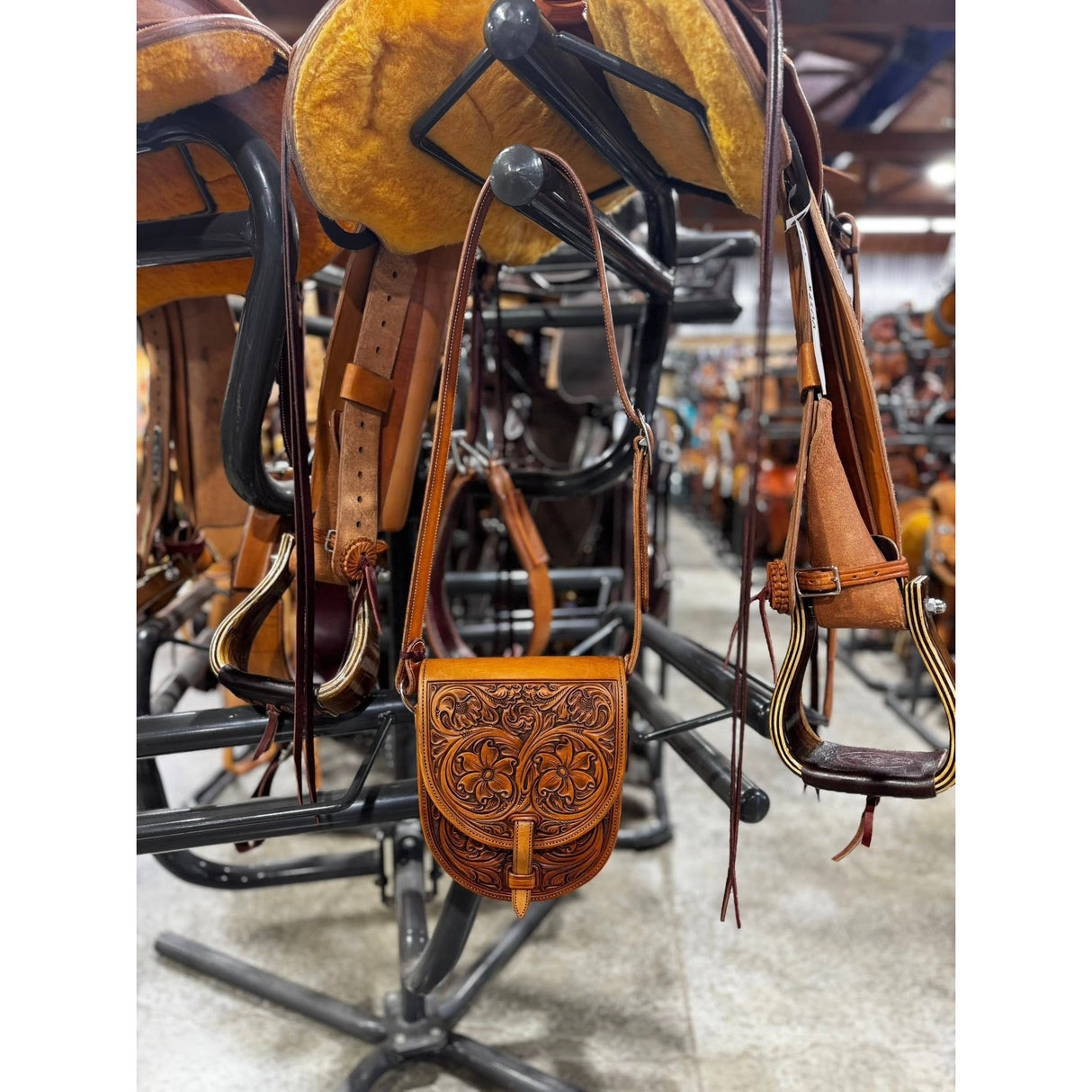 Coolhorse Leather Floral Hand-Tooled Saddle Bag Purse