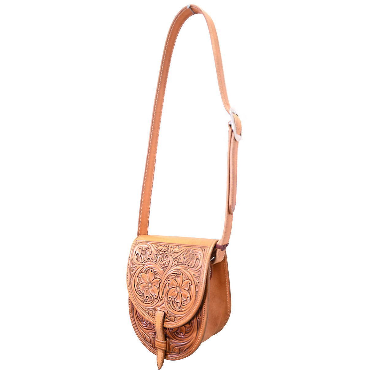 Coolhorse Leather Floral Hand-Tooled Saddle Bag Purse