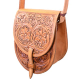 Coolhorse Leather Floral Hand-Tooled Saddle Bag Purse
