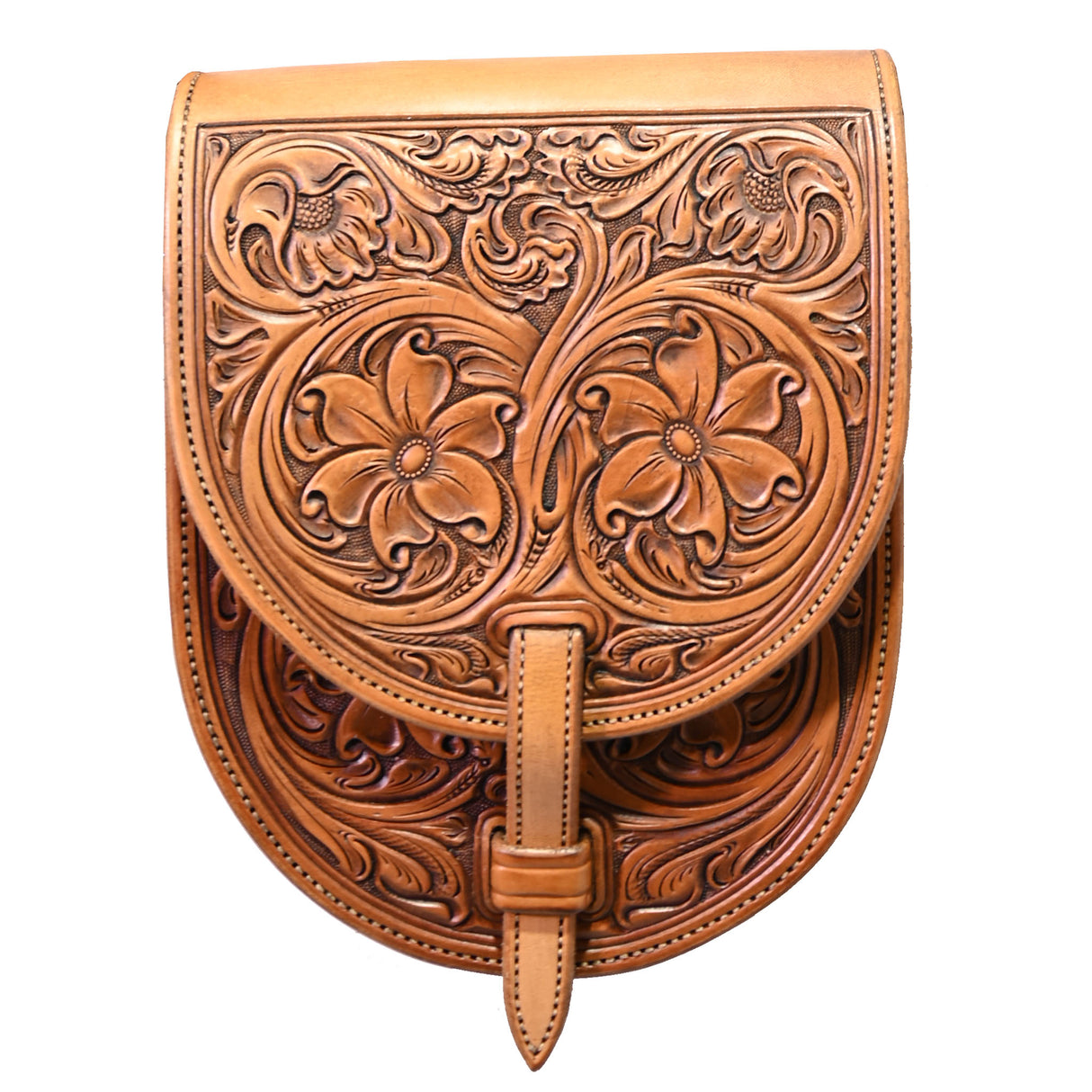 Coolhorse Leather Floral Hand-Tooled Saddle Bag Purse