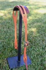 Coolhorse Leather Floral Tooled Slot Ear Headstall with Copper Sinclair Buckle