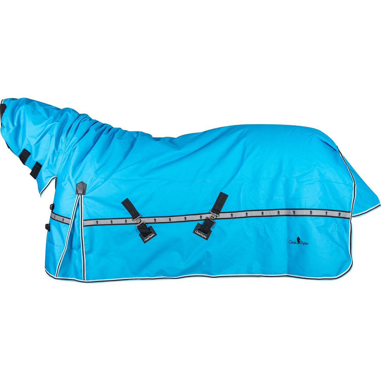 Classic Equine 10K Cross Trainer Turnout Blanket w/ Attached Hood- Aloha Blue