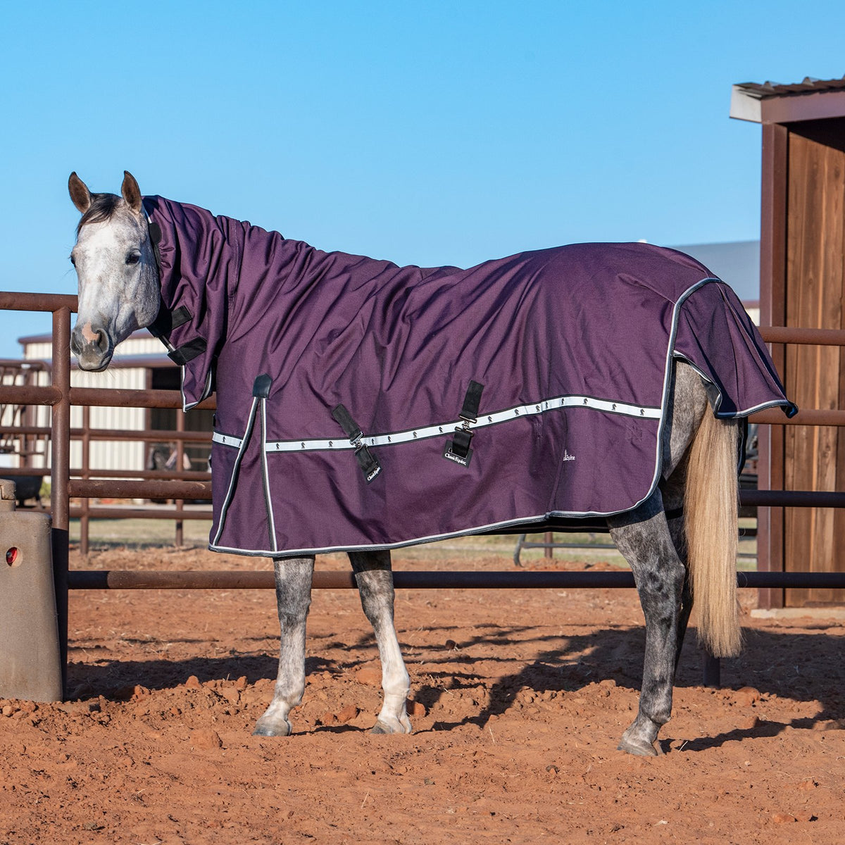 Classic Equine 10K Cross Trainer Turnout Blanket w/ Attached Hood- BlackBerry