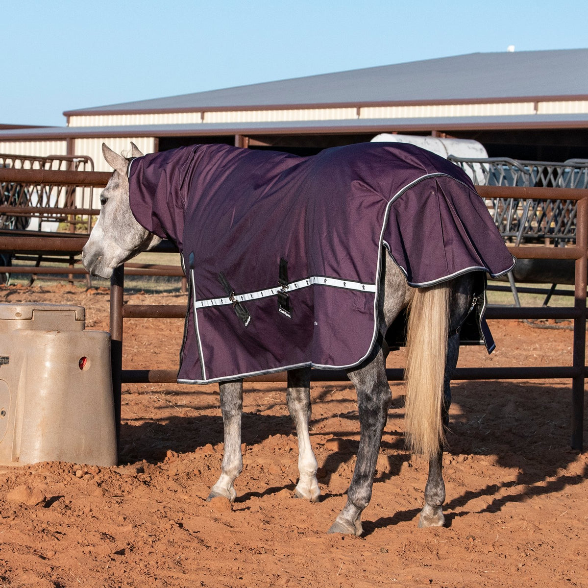 Classic Equine 10K Cross Trainer Turnout Blanket w/ Attached Hood- BlackBerry
