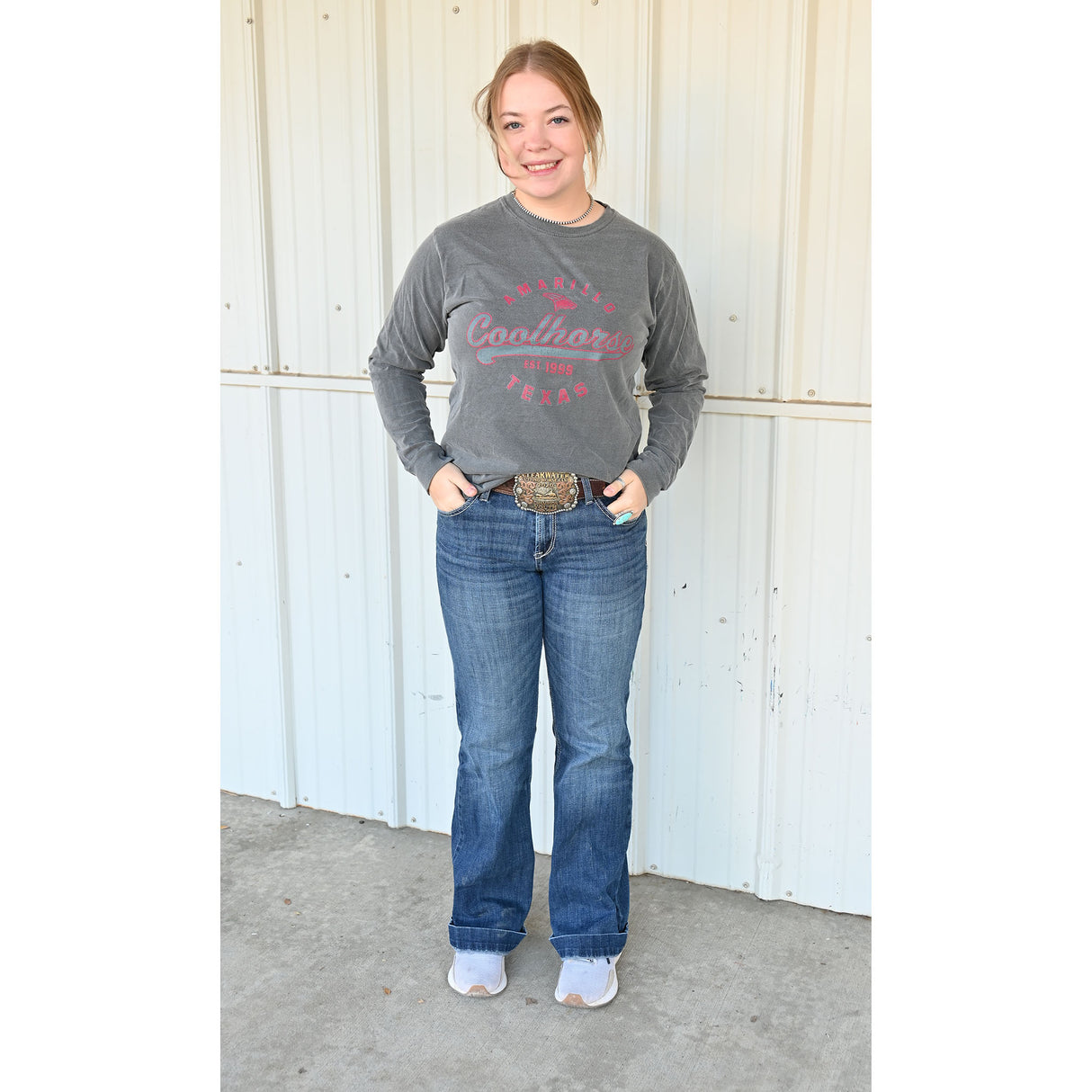 Coolhorse Unisex Grey Long Sleeve T-Shirt with Retro Coolhorse Design