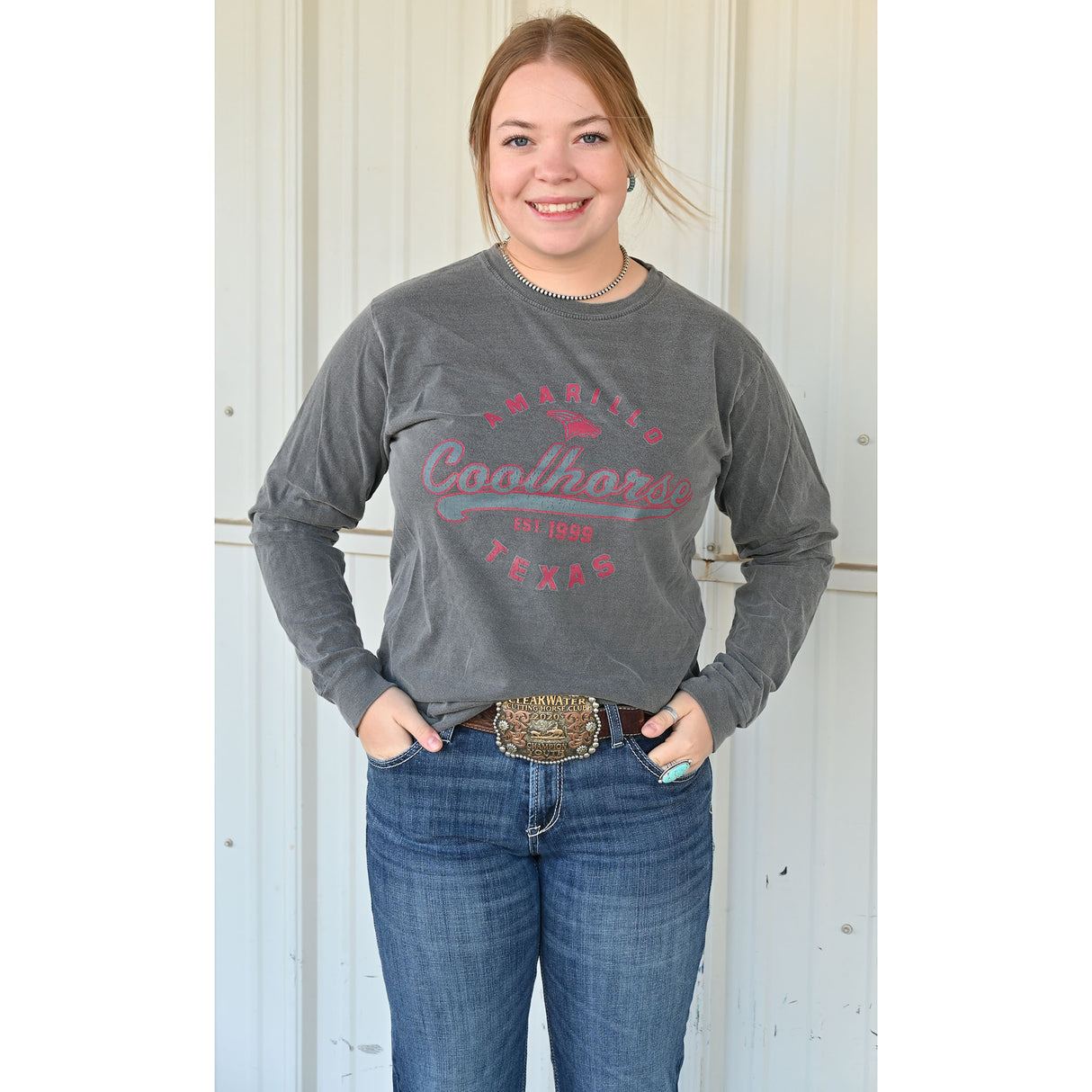 Coolhorse Unisex Grey Long Sleeve T-Shirt with Retro Coolhorse Design