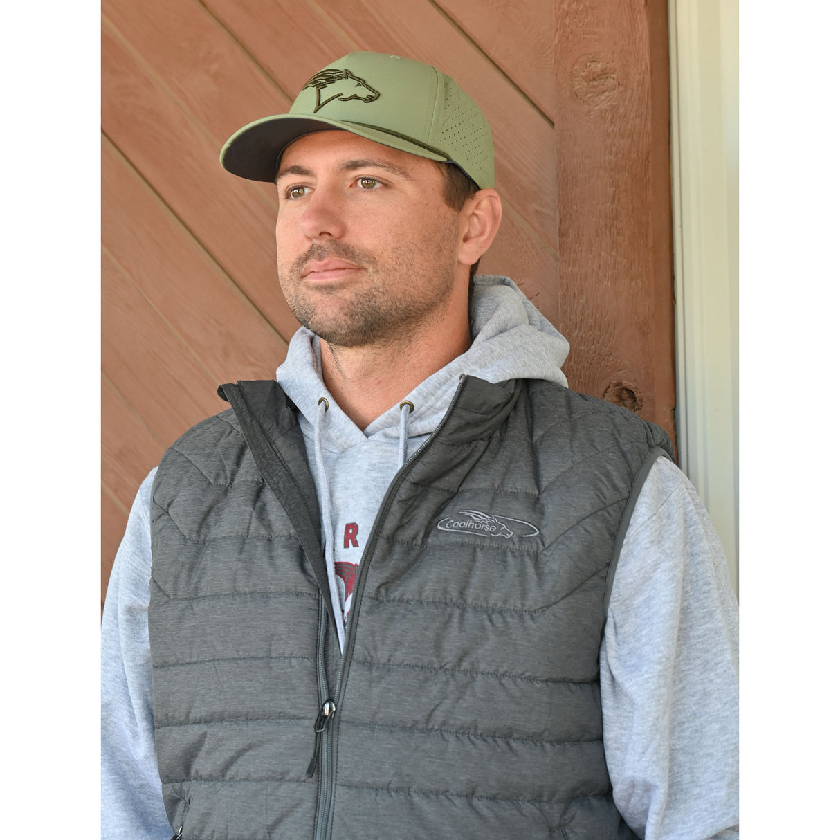 Coolhorse 335 Olive Snapback Cap with Air Holes and Head Logo