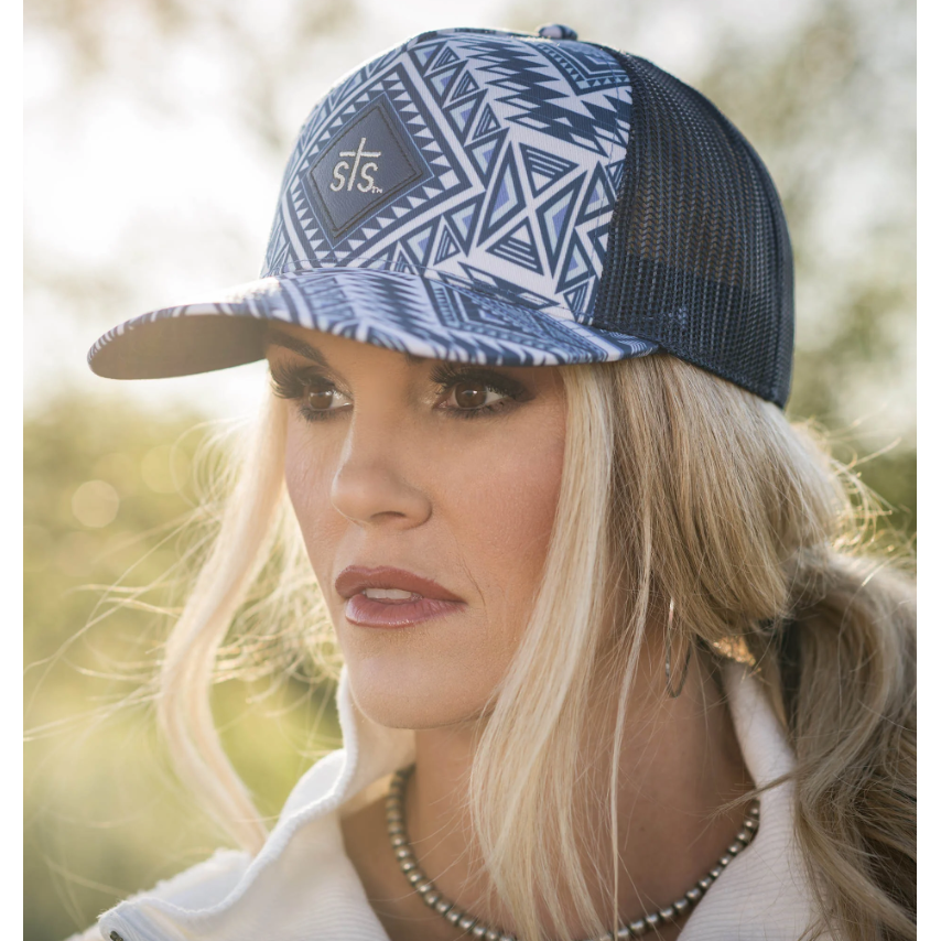 STS Ranchwear Leather Diamond Brand Patch Cap- Blue Aztec