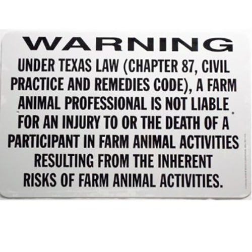 Texas Equine Liability Metal Sign (12"X18")