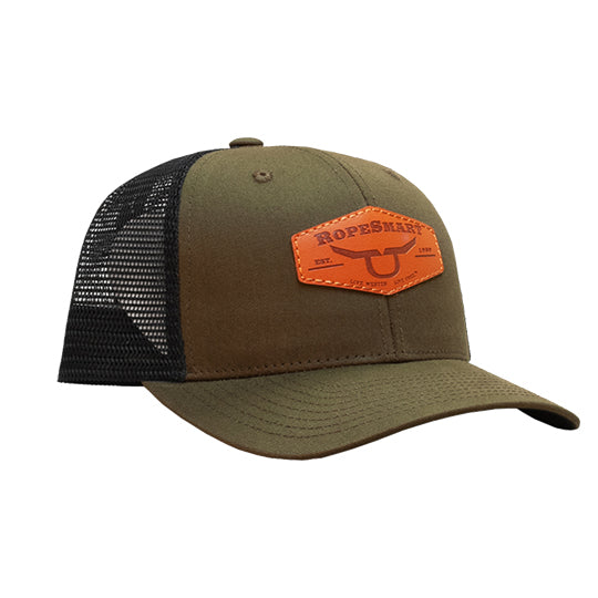 RopeSmart Leather Patch Cap- Army Green