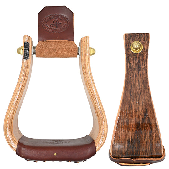 Nettles 3" Flat Bottom Two Tone Mahogany Stained Wood Stirrups