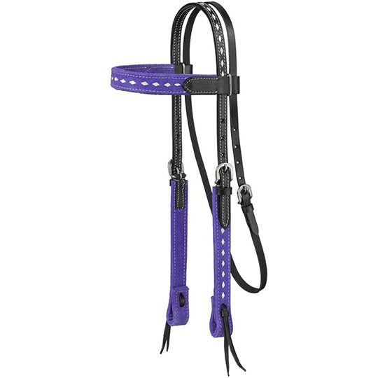 Tough 1 Purple Suede Browband Headstall with White Buckstitch