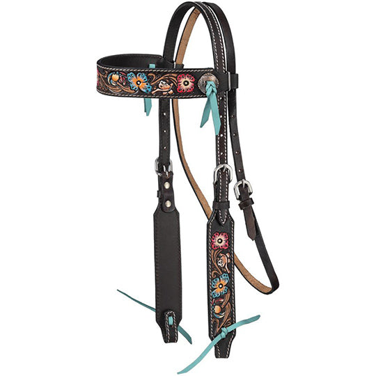 Tough 1 Blue and Pink Floral Browband Headstall