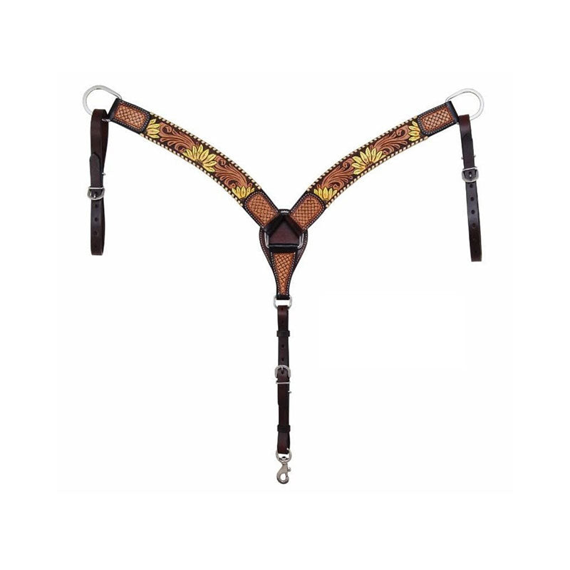 Rafter T Ranch Co. 2" Sunflower Tooled Contoured Breast Collar