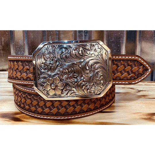Coolhorse Leather 1 1/2" Basket Stamped Belt- Pre-Made, Handmade in Amarillo, TX