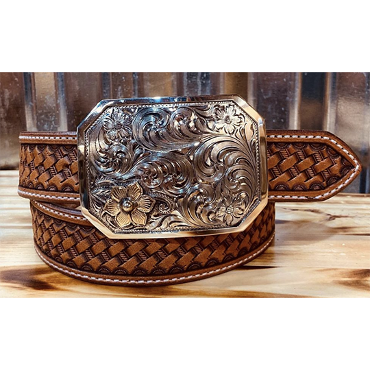 Coolhorse Leather 1 1/2" Basket Stamped Belt- Pre-Made