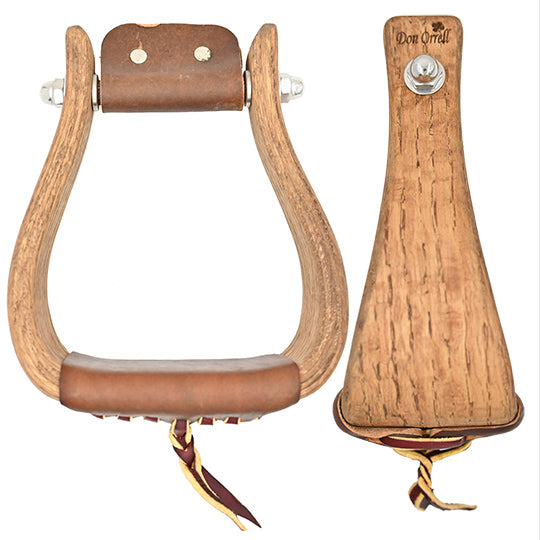 Don Orrell 3" Flat Bottom Stained Oak Rancher Stirrups