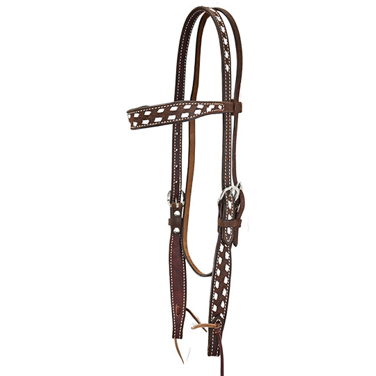 Scott Thomas Saddlery Chocolate Roughout Browband Headstall with White Buckstitch