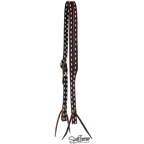 Scott Thomas Saddlery Latigo Rough Out Slit Ear Headstall with White Buckstitch