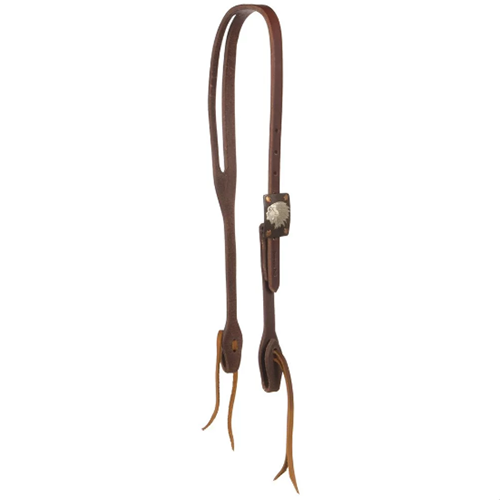 Cowperson Tack 5/8" Harness Leather Slit Ear Headstall with Square Indian Head Concho