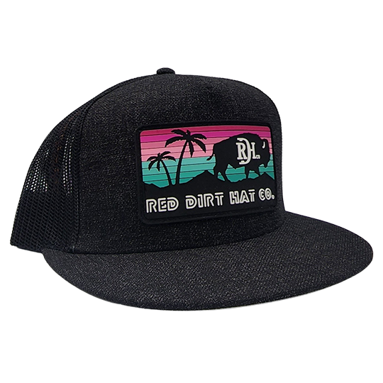 Red Dirt Hat Co. Heather Black and Black Mesh Cap with Miami Vice Patch
