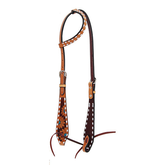 Rafter T Ranch Co. Slip Ear Headstall with Turquoise Sunflowers