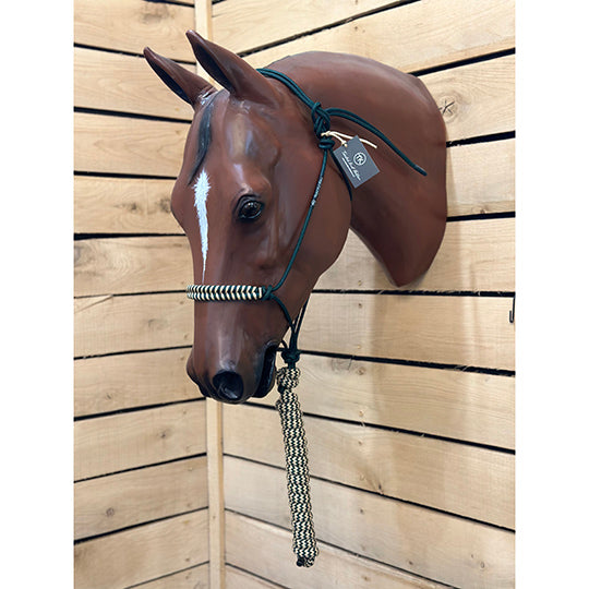 Twisted Knot Halters Braided Noseband Halter w/ 10" Lead- Hunter Green/Beige