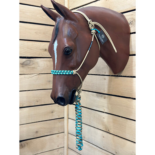 Twisted Knot Halters Braided Noseband Halter w/ 10' Lead- Turquoise/Chocolate/Beige