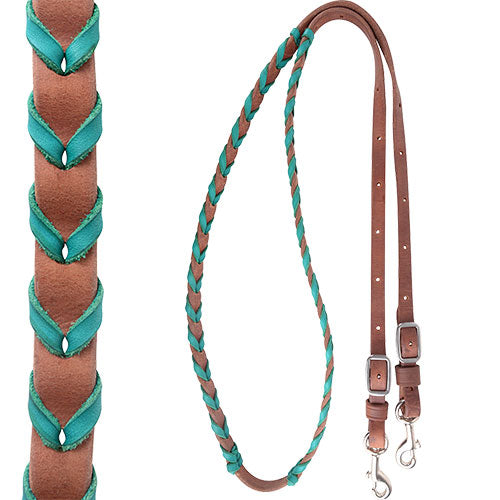 Martin Saddlery 5/8" Harness Barrel Reins with Latigo Turquoise Lace