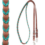 Martin Saddlery 5/8" Harness Barrel Reins with Latigo Turquoise Lace