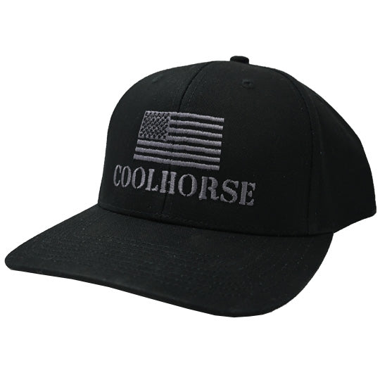 Coolhorse Cap- Solid Black Back with Gray Flag Logo